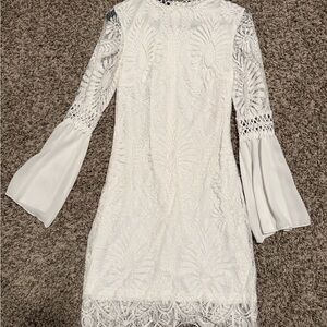 Chic Long Sleeve White Lace Dress
